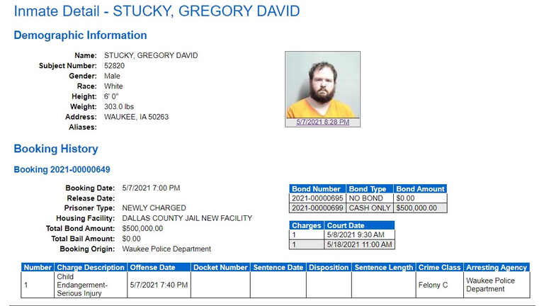Dallas County Jail records screenshot 