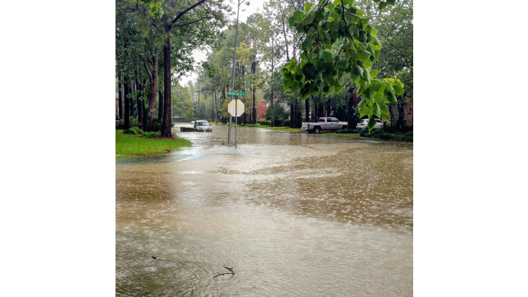 Flooded Suburban Texas Street from Hurricane Harvey