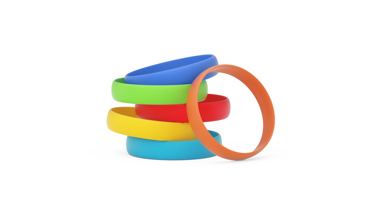 Multicolor Blank Promo Silicone or Rubber Bracelets. 3d Rendering