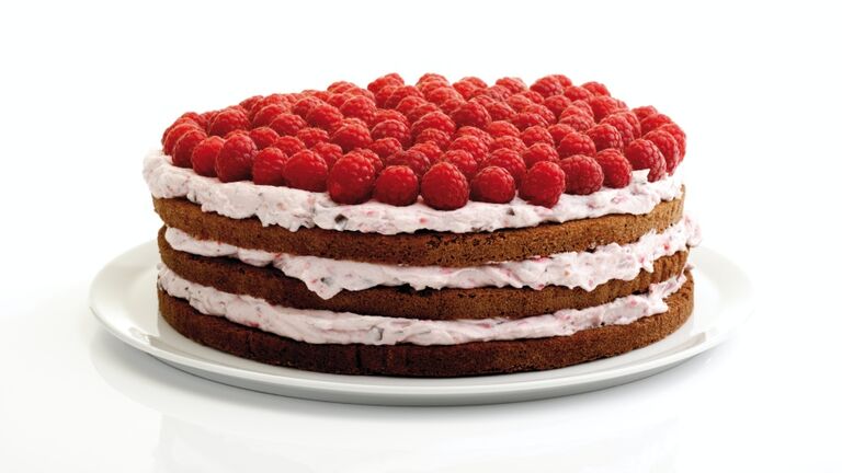 Raspberry cream cake, close-up