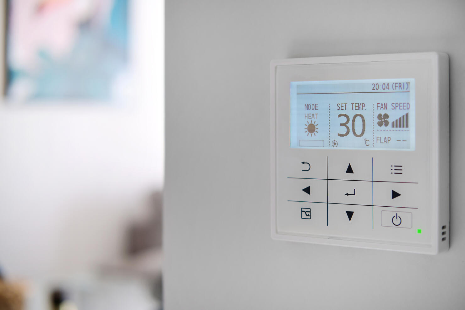 Climate control panel close up. Smart home concept