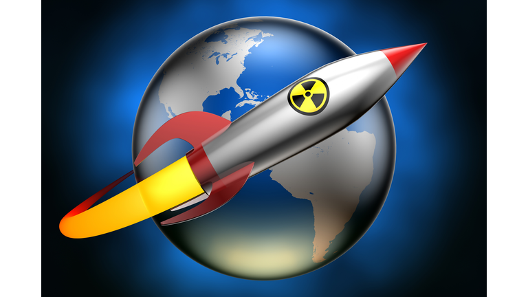 Nuclear warhead circling Earth (Clipping path included)