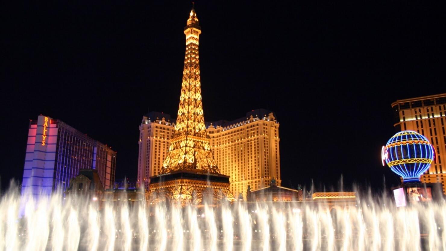 The view from the Eiffel Tower Restaurant at the Paris Hotel and Casino of  the Bellagio on the other s…