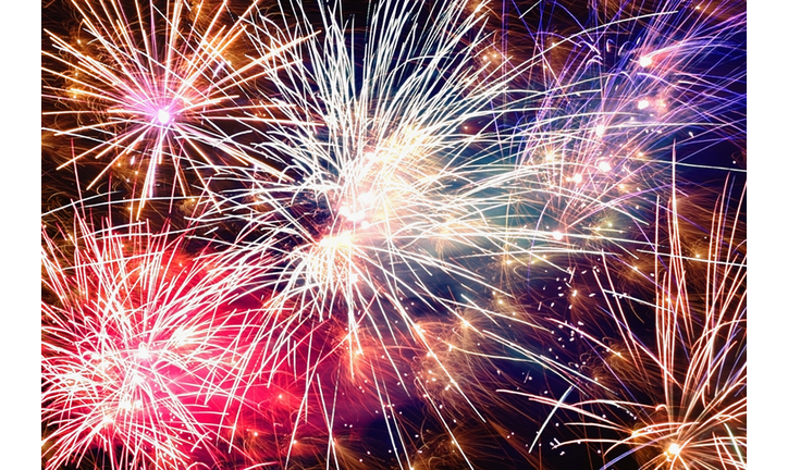 Fireworks display at night, low angle view