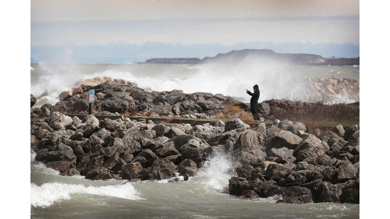 High Winds Bring Rough Surf And Waves To Lake Michigan