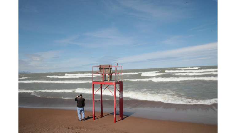 High Winds Bring Rough Surf And Waves To Lake Michigan