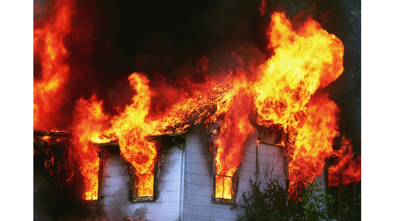 Flames emitting out of a burning house, Montgomery County, Maryland, USA