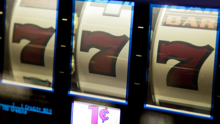 Jackpot!  Winning combination on a slot machine