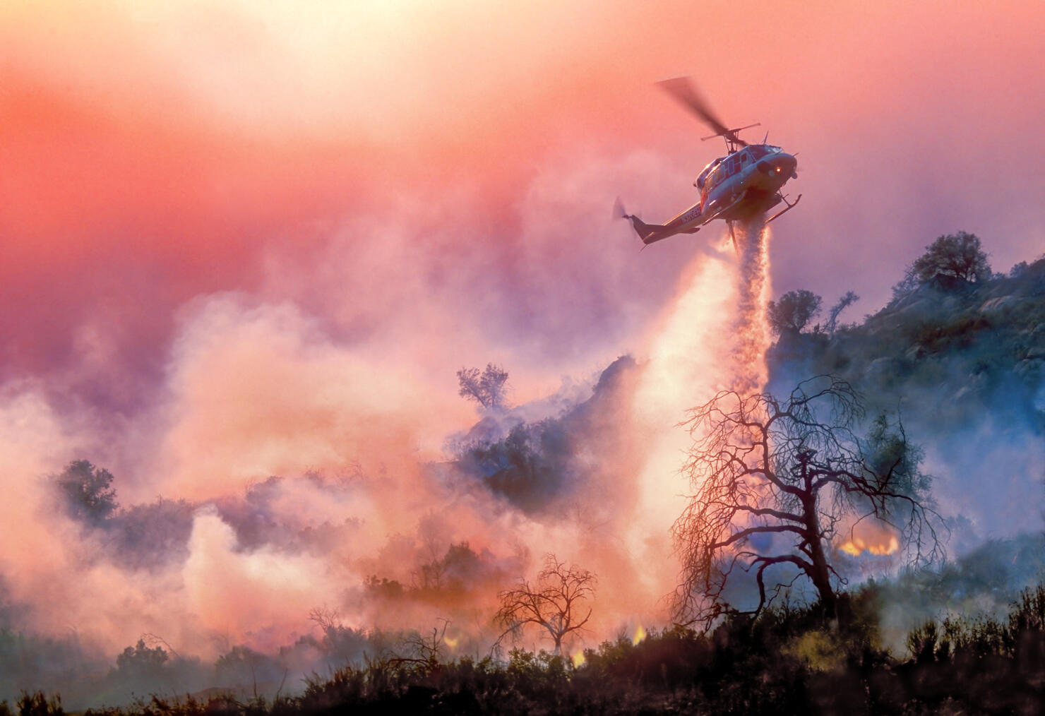 Helicopter Water-Drop on California Wildfire