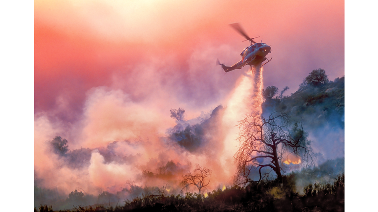 Helicopter Water-Drop on California Wildfire