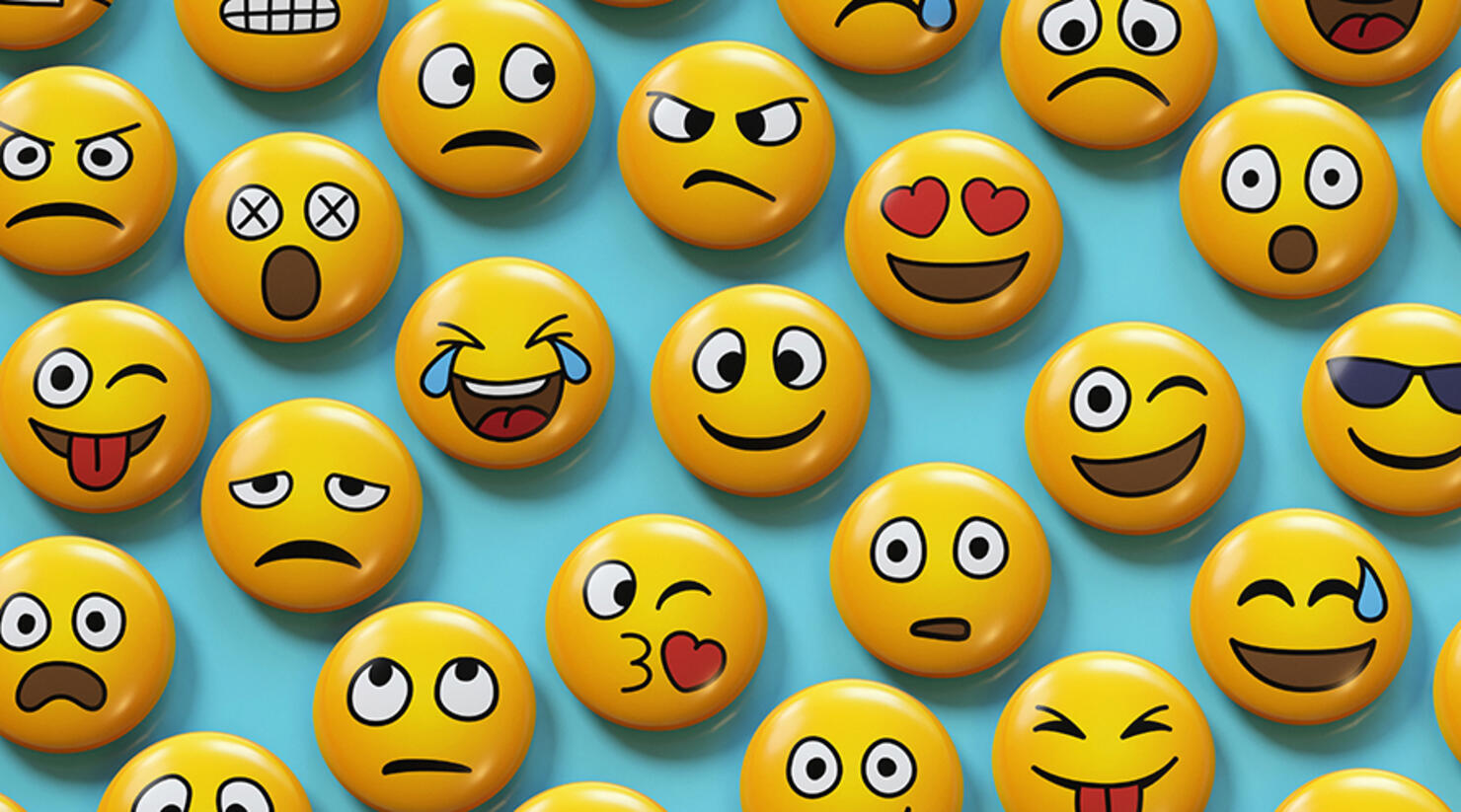 Emoji badges on blue background
