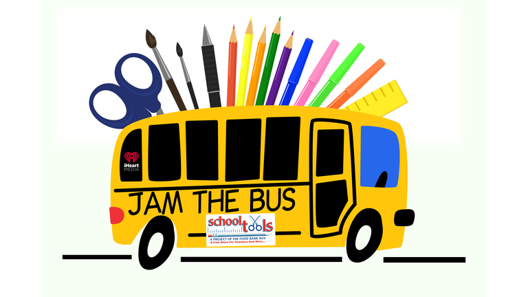 Cute yellow school bus hand-drawn. The inscription bus is hand-drawn in the doodle style. Children's illustration for books, postcards, stickers, prints
