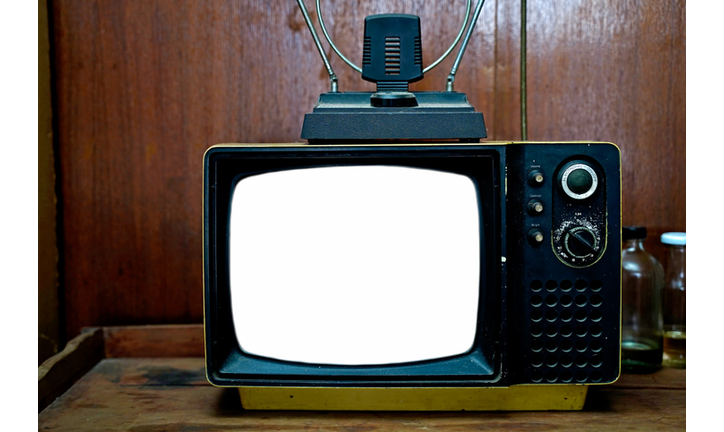 Vintage Retro Style old television with white screen on table