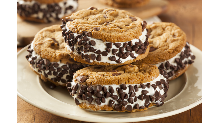 Plate of cookie ice cream sandwiches