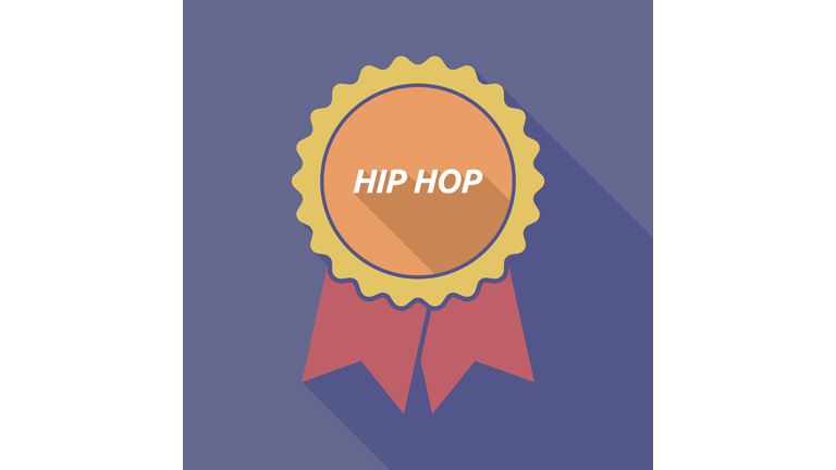 Long shadow badge with    the text HIP HOP