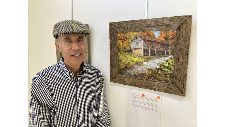 Cincinnati artist Robert Kroeger with the Porter barn, the other Ross County barn in the show.  