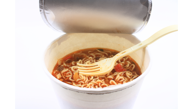 Instant noodles on white background