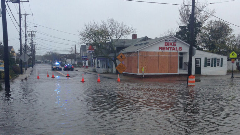 Superstorm Sandy Floods Five Corners in Vineyard Haven during Superstorm Sandy.