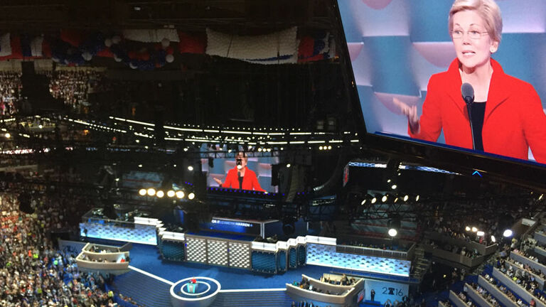 The 2016 Democratic National Convention at the Wells Fargo Center in Philadelphia.