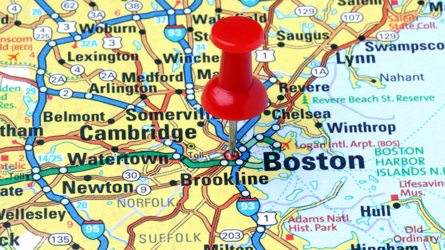 Boston, Massachusetts on a map.