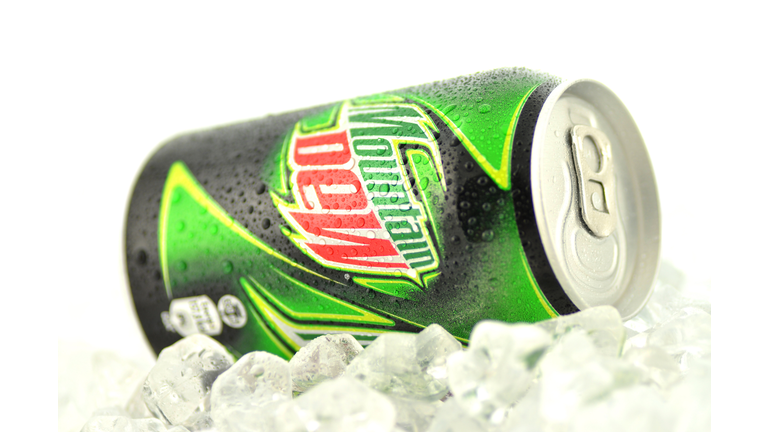 Can of Mountain Dew drink isolated on white