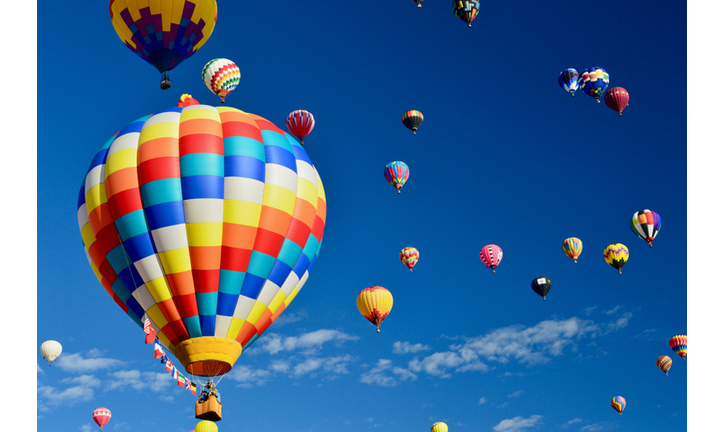 Low Angle View Of Colorful Hot Air Balloons Against Sky