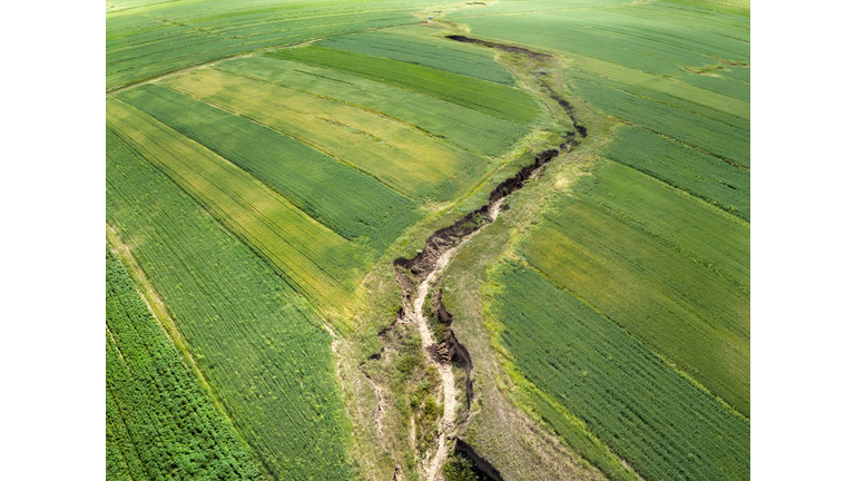 Top view-Faults and cracks in the farmland