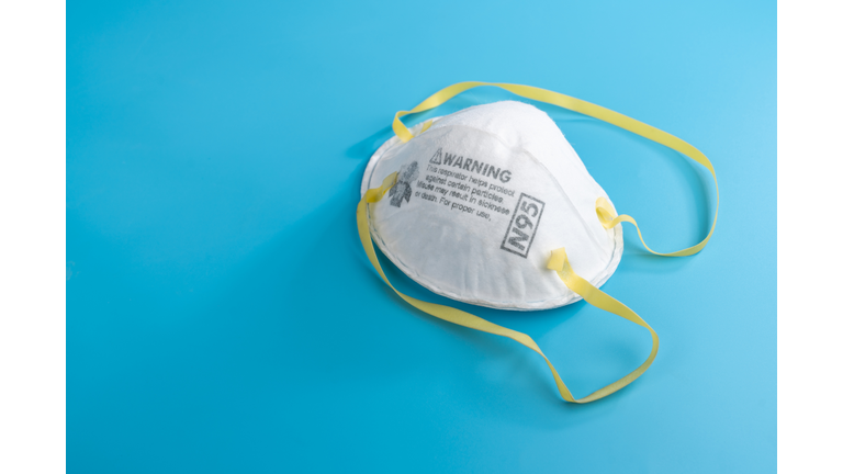 N95 Respirators and Surgical Masks (Face Masks). White medical mask isolate. Face mask protection against pollution, virus, flu and coronavirus. Health care and surgical concept.