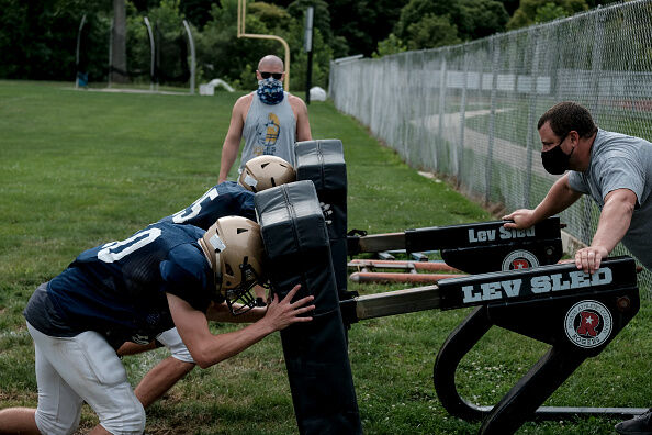 A Ohio High School Football Team Practices As Districts Decide What To Allow In The Fall