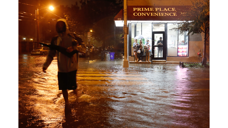 Remnants of Hurricane Ida Flood Streets in Hoboken, New Jersey