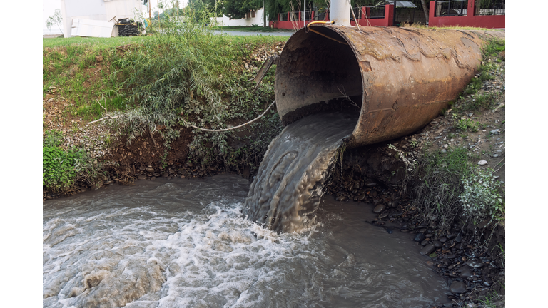 Dirty sewage from the pipe, environmental pollution
