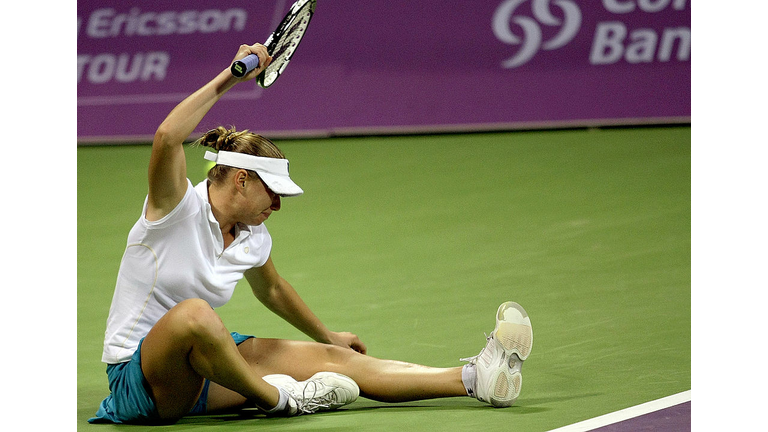 Russia's Vera Zvonareva reacts after los