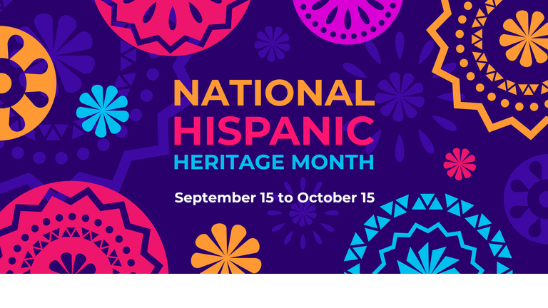 Hispanic heritage month. Vector web banner, poster, card for social media, networks. Greeting with national Hispanic heritage month text, Papel Picado pattern, perforated paper on purple background.