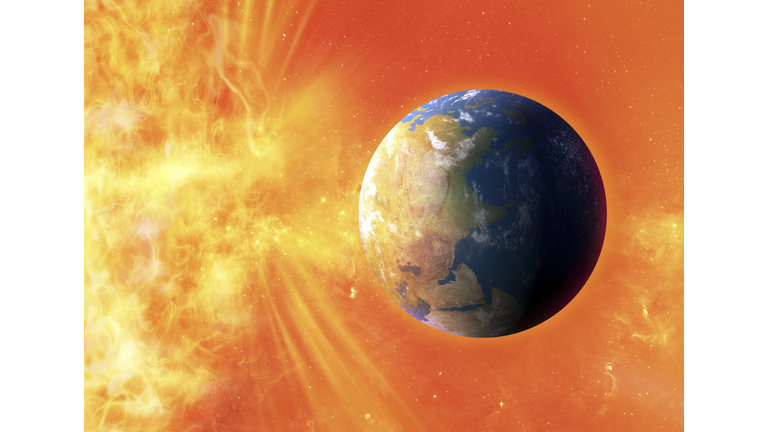 Solar flare hitting Earth, artwork