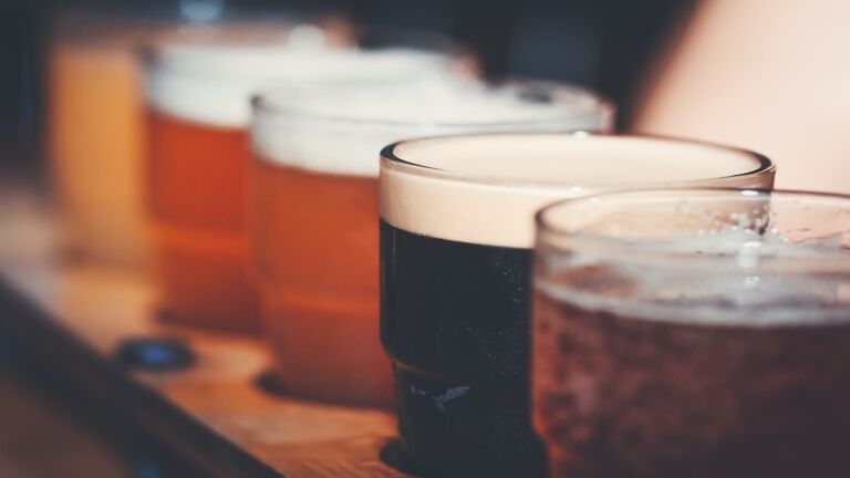 Close-up of beer in glasses
