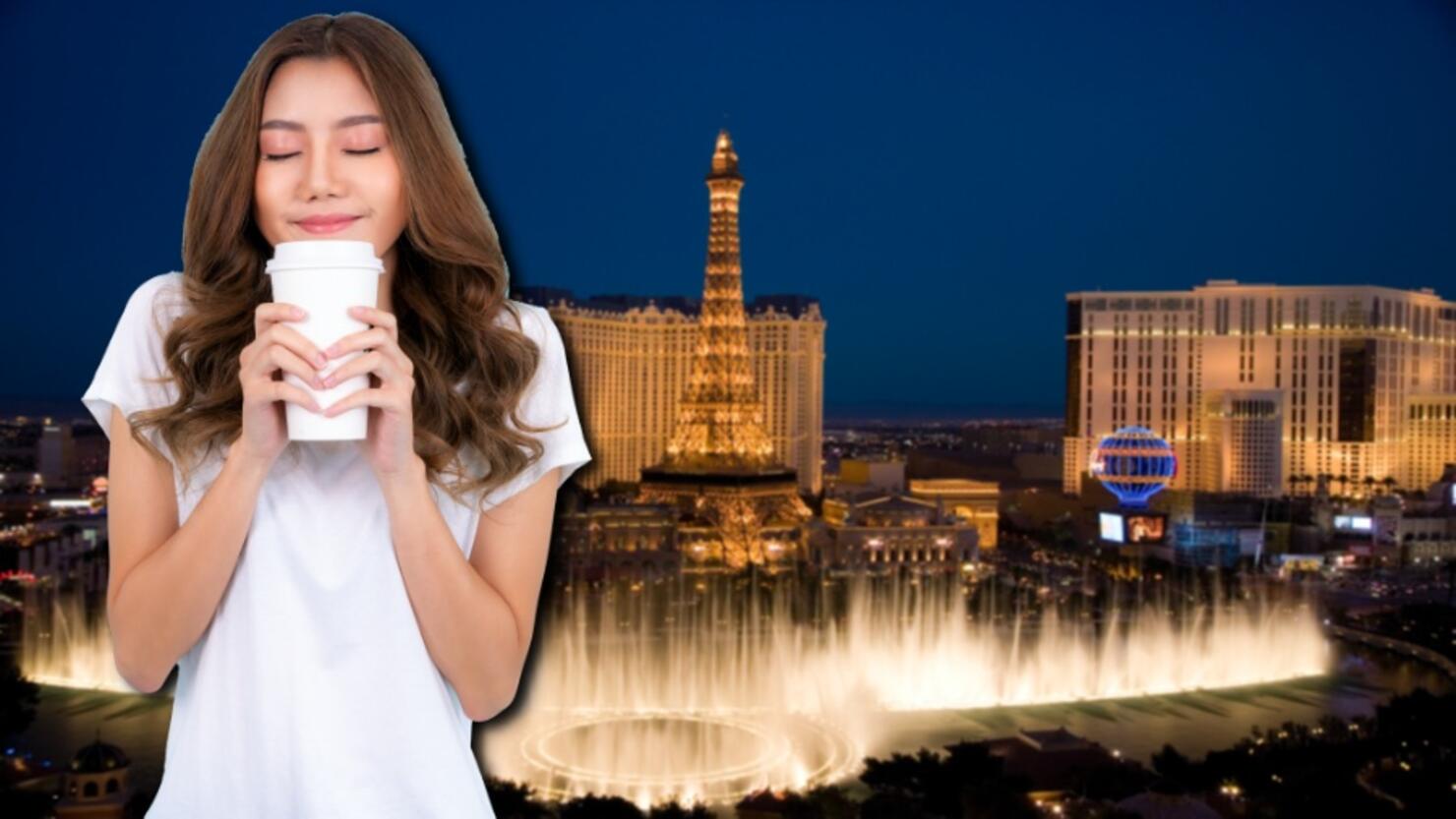 USA, Las Vegas, Nevada, view of Bellagio Fountain, Bally's and Paris Casinos