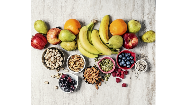 Variety of fruits and nuts