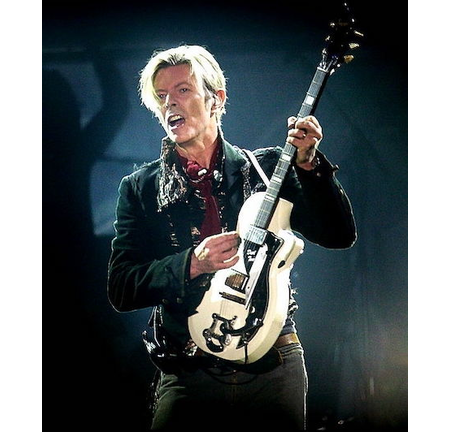 Rock legend David Bowie performs on stag