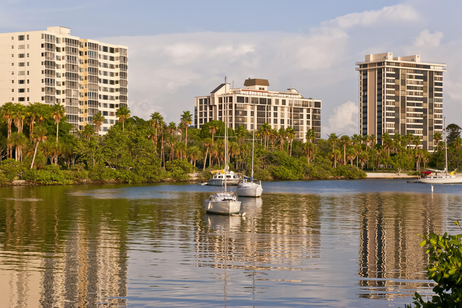 Waterfront Apartment Buildings at Sunset