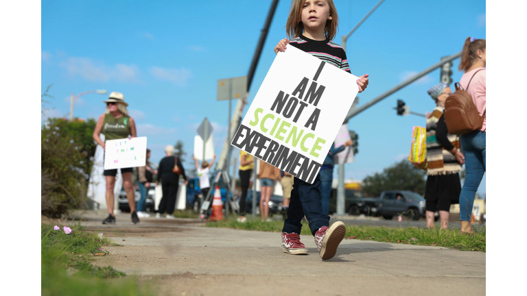 Anti-Vaccination Demonstrators Protest During The San Diego Unified Board Of Education's Meeting Vote On Vax Mandates