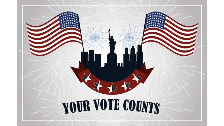 NY city united states flags fireworks, politics voting and elections USA, make it count