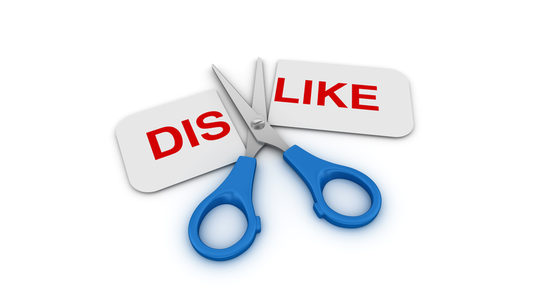 Scissors Cutting a Paper with DISLIKE / LIKE Word - 3D Rendering