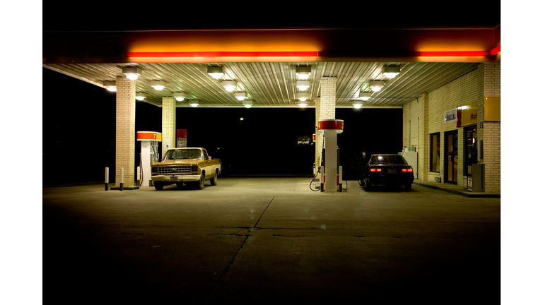 USA, Texas, cars at petrol station at night