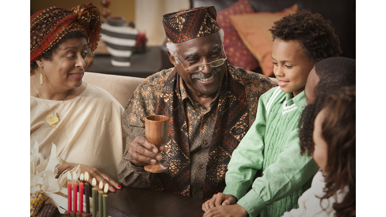 Multi-generation family celebrating Kwanzaa