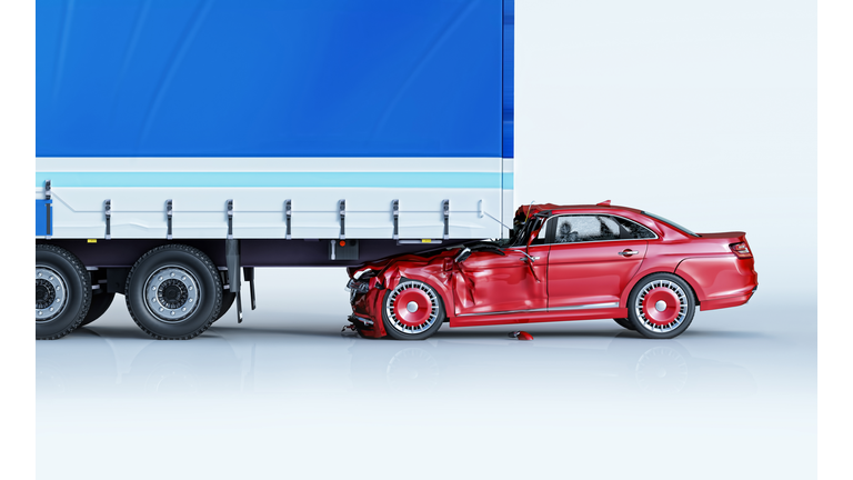 A car and a truck crashed in accident, illustration