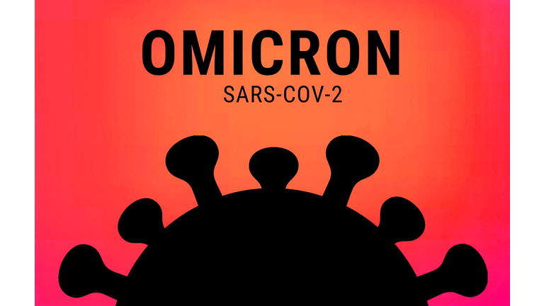 Coronavirus pandemic information. A infectious virus mutation. Inscription Omicron - Sars-Cov-2 (B.1.1.529)