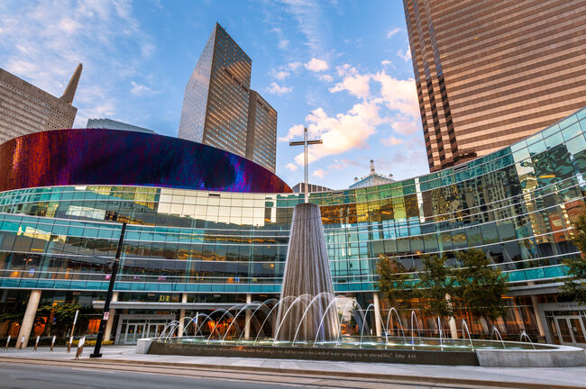 Sunset, First Baptist Church, Downtown, Dallas, Texas, America