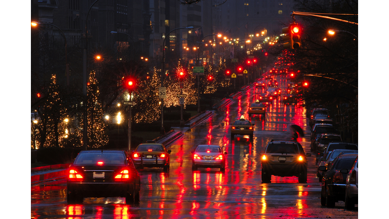 Christmas illumination at night along Park Avenue, Manhattan, New York