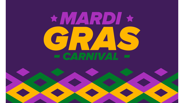 Mardi Gras Carnival in New Orleans. Fat Tuesday. Traditional holiday, celebration annual. Folk festival, costume masquerade, fun party. Carnival mask. Poster, card, banner and background. Vector