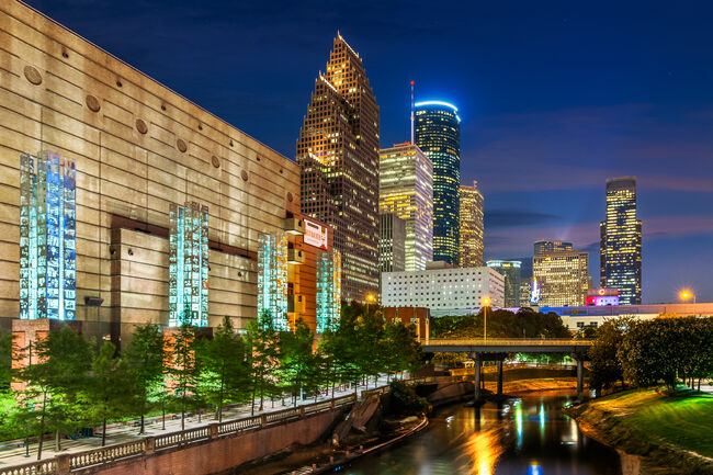 Buffalo Bayou, Houston Skyline, Texas, America